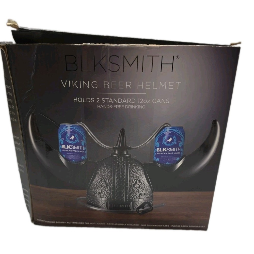 BLKSMITH Viking Beer Drinking Helmet Black Holds Two Standard 12 Oz Cans, Helmet
